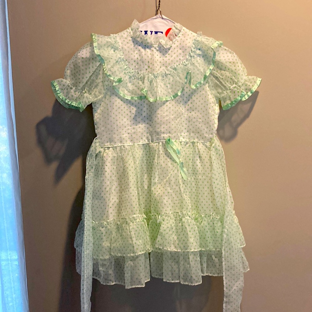 Vintage 1970s green polka dot dress 6x pristine condition